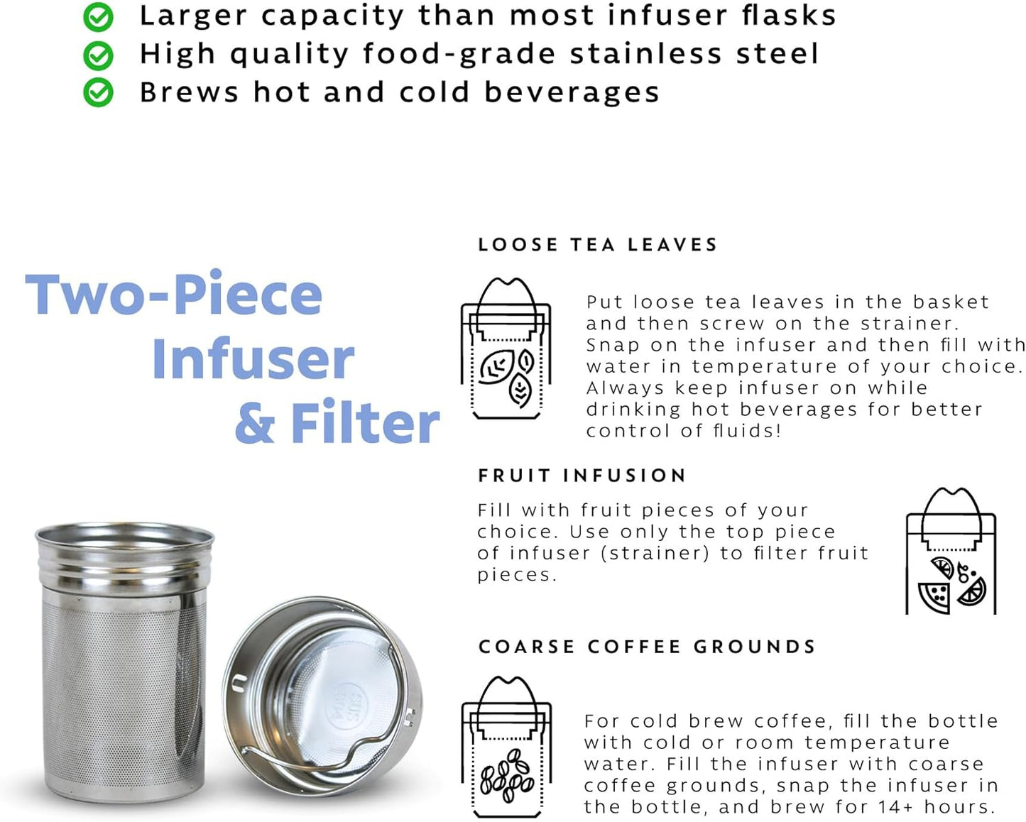 London Sip 25 oz Multi-Function Travel Mug and Tumbler Tea Infuser Water Bottle Fruit Infuser Flask Hot and Cold Double Wall Stainless Steel Coffee Thermos, Celestial Blue