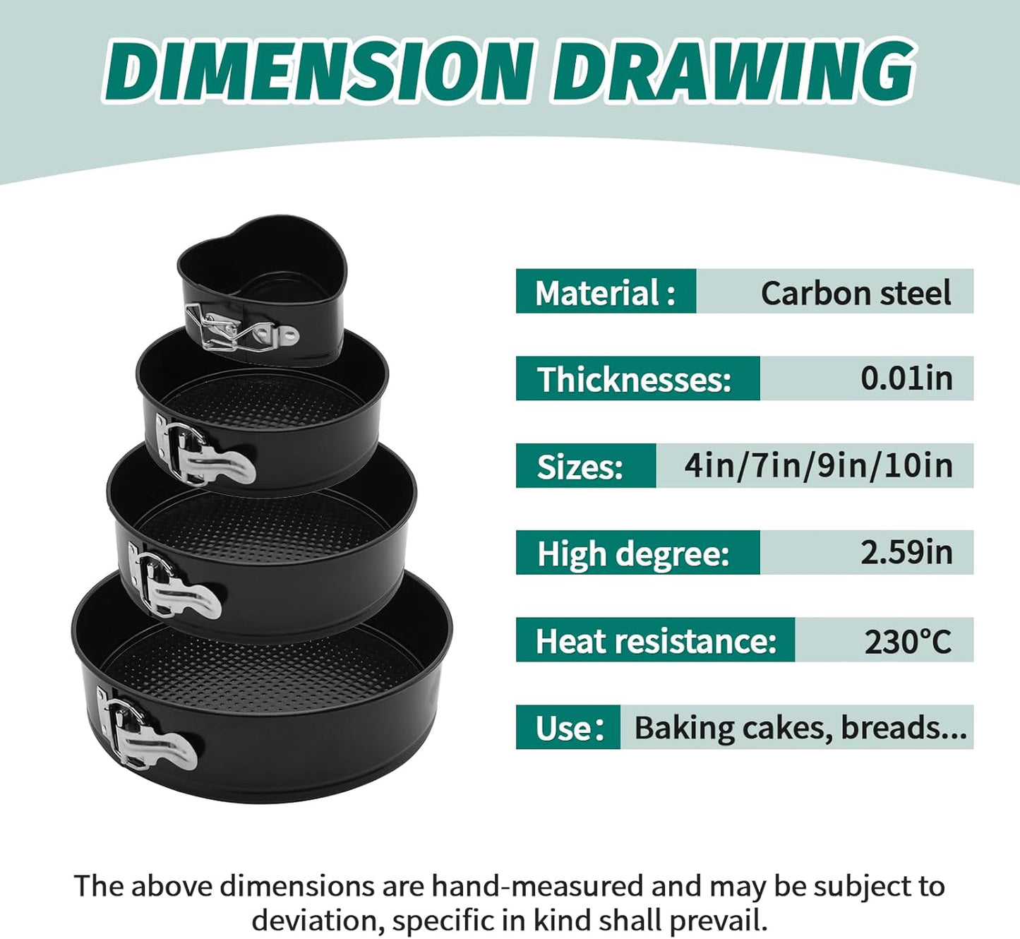 SHIKORI Cake Pan Set for Baking, Non-Stick Springform Pans Set of 4 (4, 7, 9 10 inch), Round Cheesecake Pan, Leak-Proof Cake Pans with Removable Bottom-Heart 4 Pcs