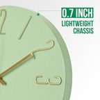 Wall Clock 12 Inch Silent Non-Ticking Imitation Wood Indoor Clock Round Green - Image 5