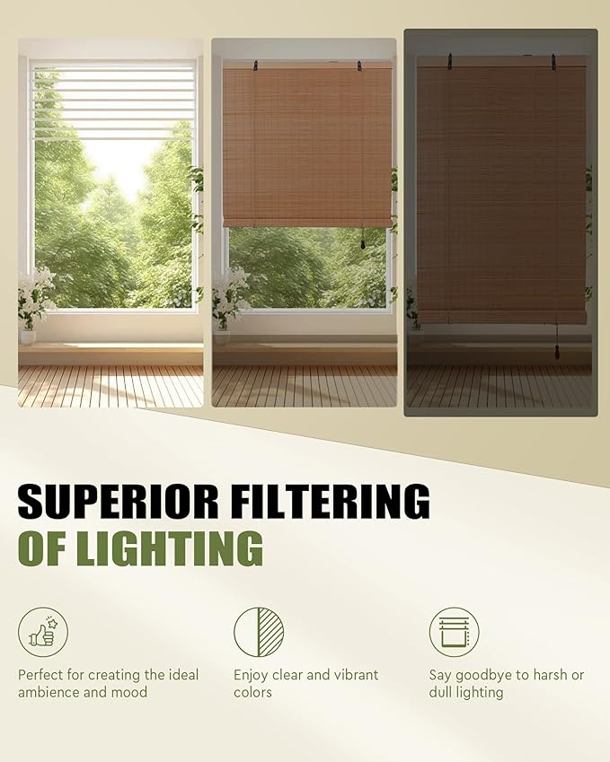 FoundGo Retro Bamboo Blinds 35" W x 72" H Bamboo Roman Shades Light Filtering - Image 2