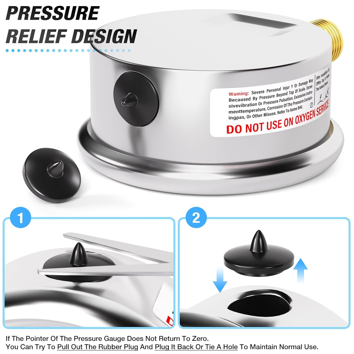 MEANLIN MEASURE -30inHG~30Psi Stainless Steel 1/4" NPT 2.5" FACE DIAL Vacuum Pressure Gauge, Lower Mount, with 1/2" NPT and 3/8" NPT Hex Bushing