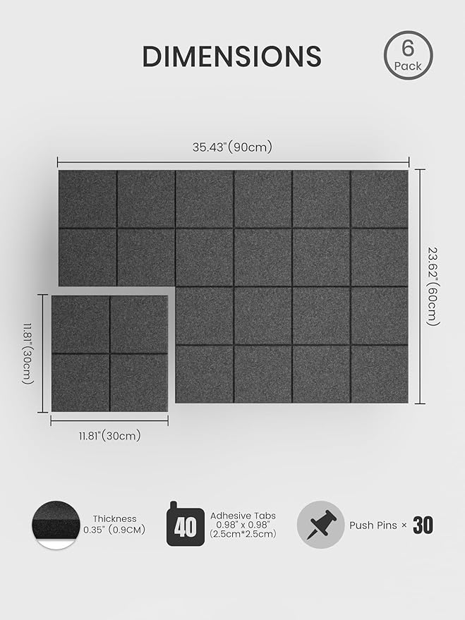 Bumusty Large Felt Bulletin Board, 30 Push Pins, 40 Adhesive Tabs, Charcoal Gray - Image 2