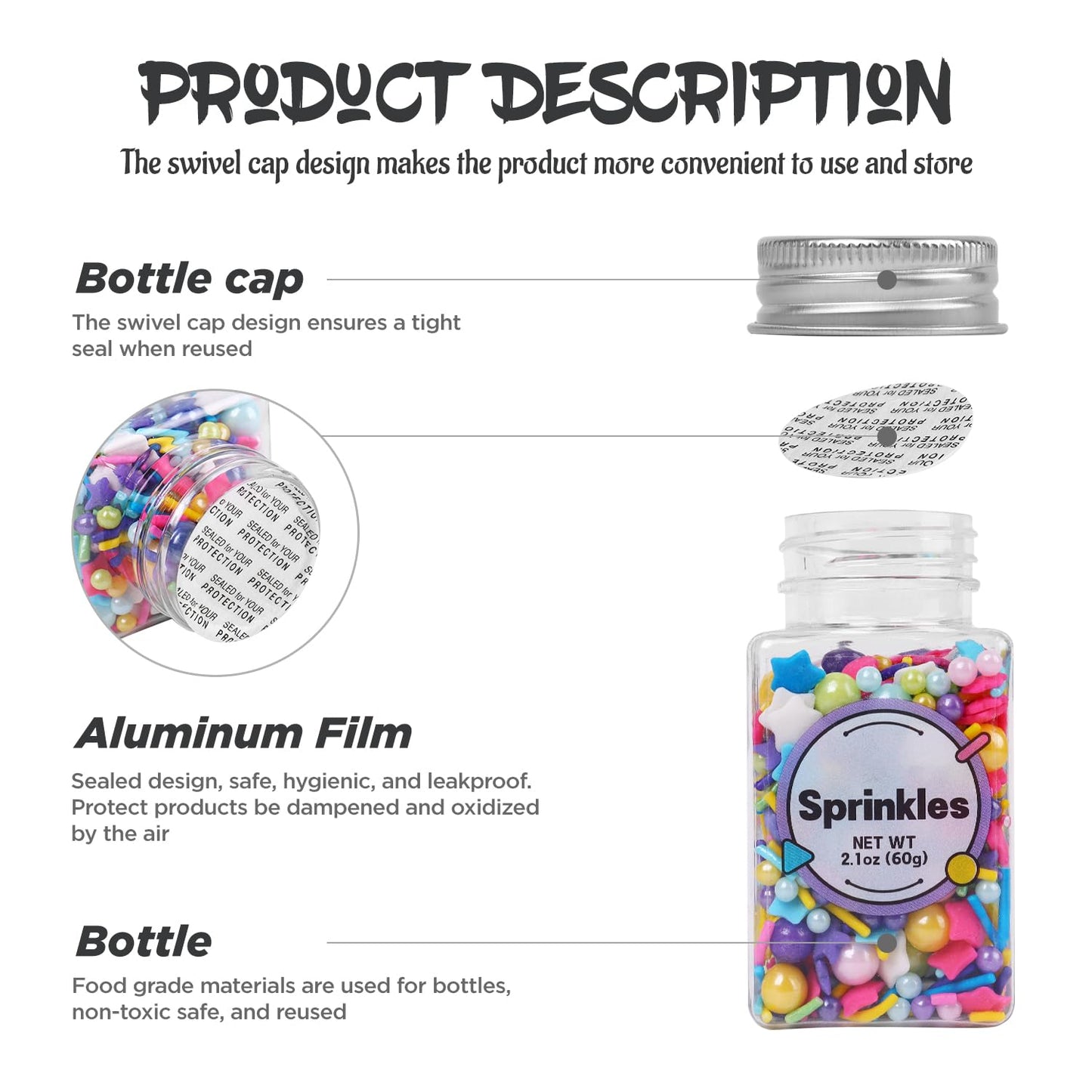 Rainbow Sprinkles, Confetti Sprinkles, Round Sprinkles, Rainbow Sprinkles for Cake Decorating, Chocolate, Cupcake, Candy Sprinkles, and Ice Cream Toppings. (120g/4.2oz)