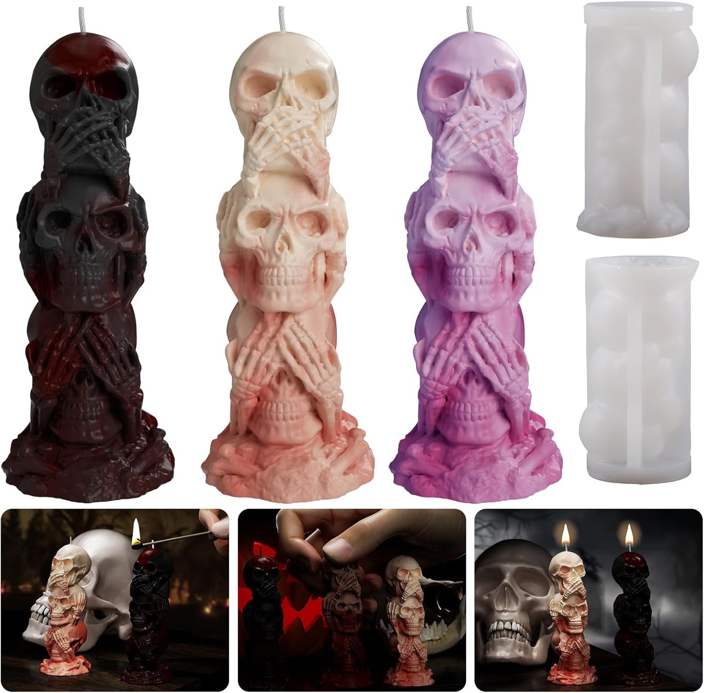 Tower Skull Candle Mold - Skull Resin Casting Mold for Candle Making & Home Decor