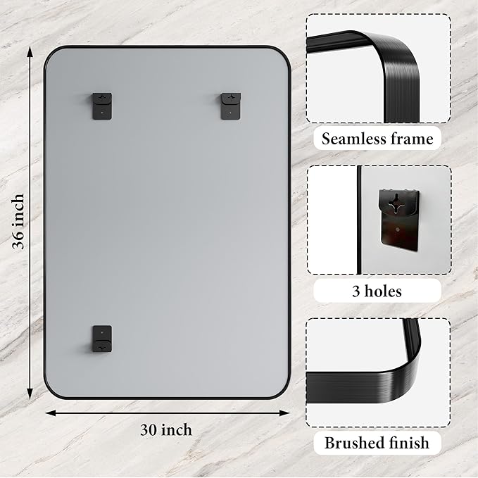 30x36 Inch Black Metal Framed Bathroom Mirror - Image 4