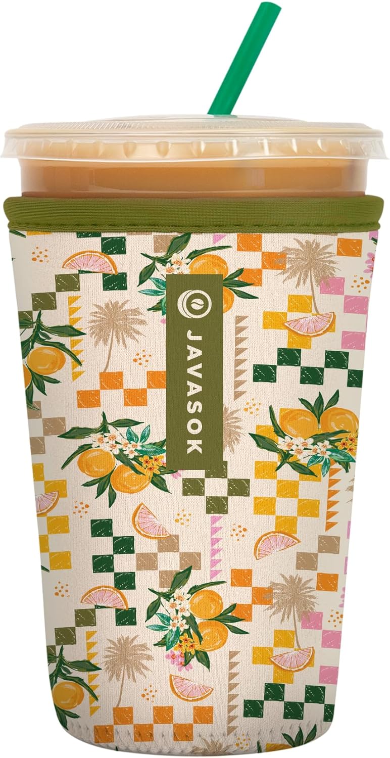 Sok It JavaSok Iced Coffee & Cold Soda Insulated Neoprene Cup Sleeve (Citrus Delight, Medium: 22-28oz)