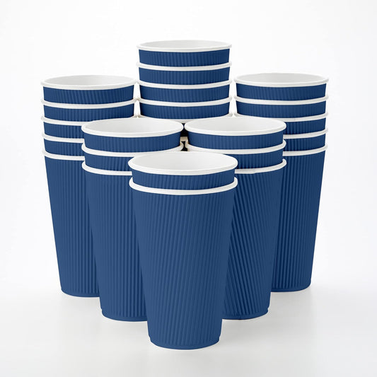 Restaurantware 16 Ounce Ripple Wall Disposable Coffee Cups, 500 Insulated Midnight Blue Paper Tumblers with Rolled Rim Design, Lids Sold Separately for Hot Drinks like Tea, Hot Chocolate and More