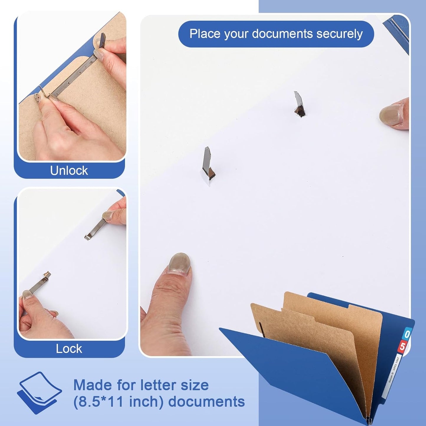 24 Pcs Classification Folders Letter Size, Back to School Supply for Teacher, Student, 2 Dividers Pressboard File Folder Bulk with Fasteners, 3.5 Inch Expanding File Organizer(Dark Blue)