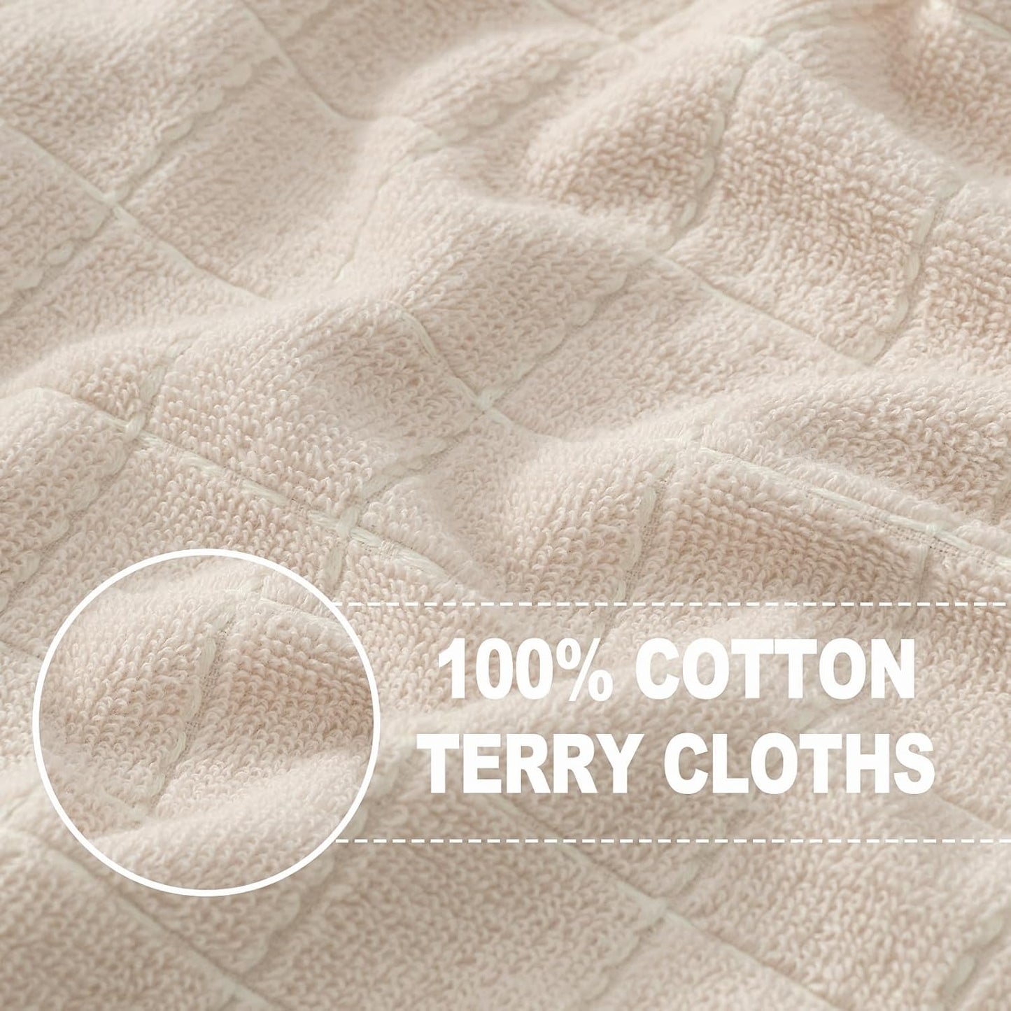 Homaxy 100% Cotton Terry Kitchen Towels(Beige, 13 x 28 inches), Checkered Designed, Soft and Super Absorbent Dish Towels, 6 Pack