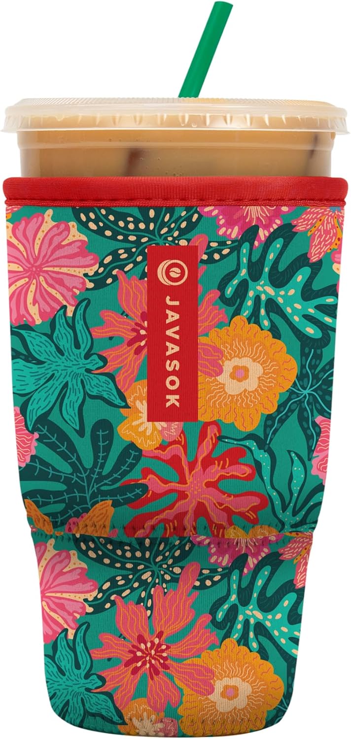 Sok It JavaSok Iced Coffee & Cold Soda Insulated Neoprene Cup Sleeve (Tropic Like It's Hot, Large: 30-32oz)