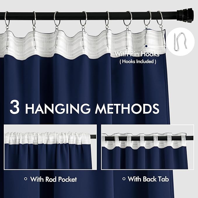 MIULEE Navy Blue Back Tab Blackout Curtain 96 Inch Long 2 Panels Set - Image 3