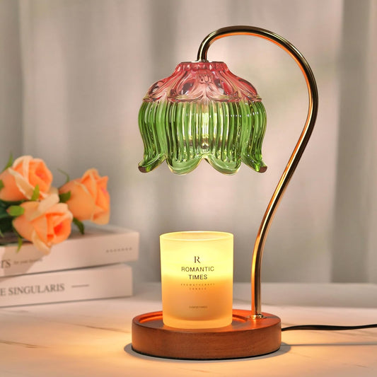 Glass Candle Warmer Lamp with Timer, Electric Candle Warmer Lamp, Graduation Birthday Gifts for Women Girls, Flower Candle Light Warmer Gifts, Aromatic Candle Warmer for Vintage Home Decor