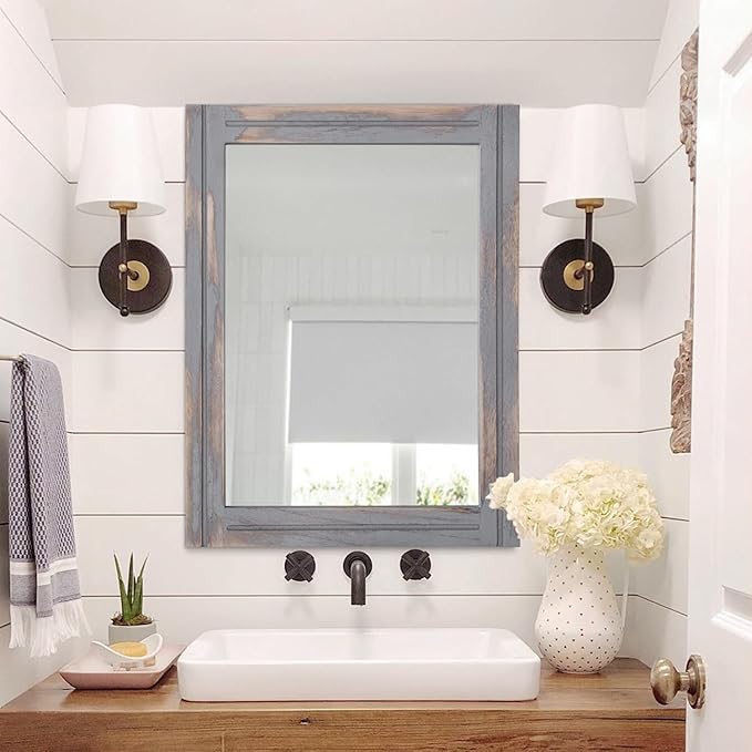 AAZZKANG Wood Framed Mirror Rectangular Rustic Wall Mirrors Decorative Large - Image 6