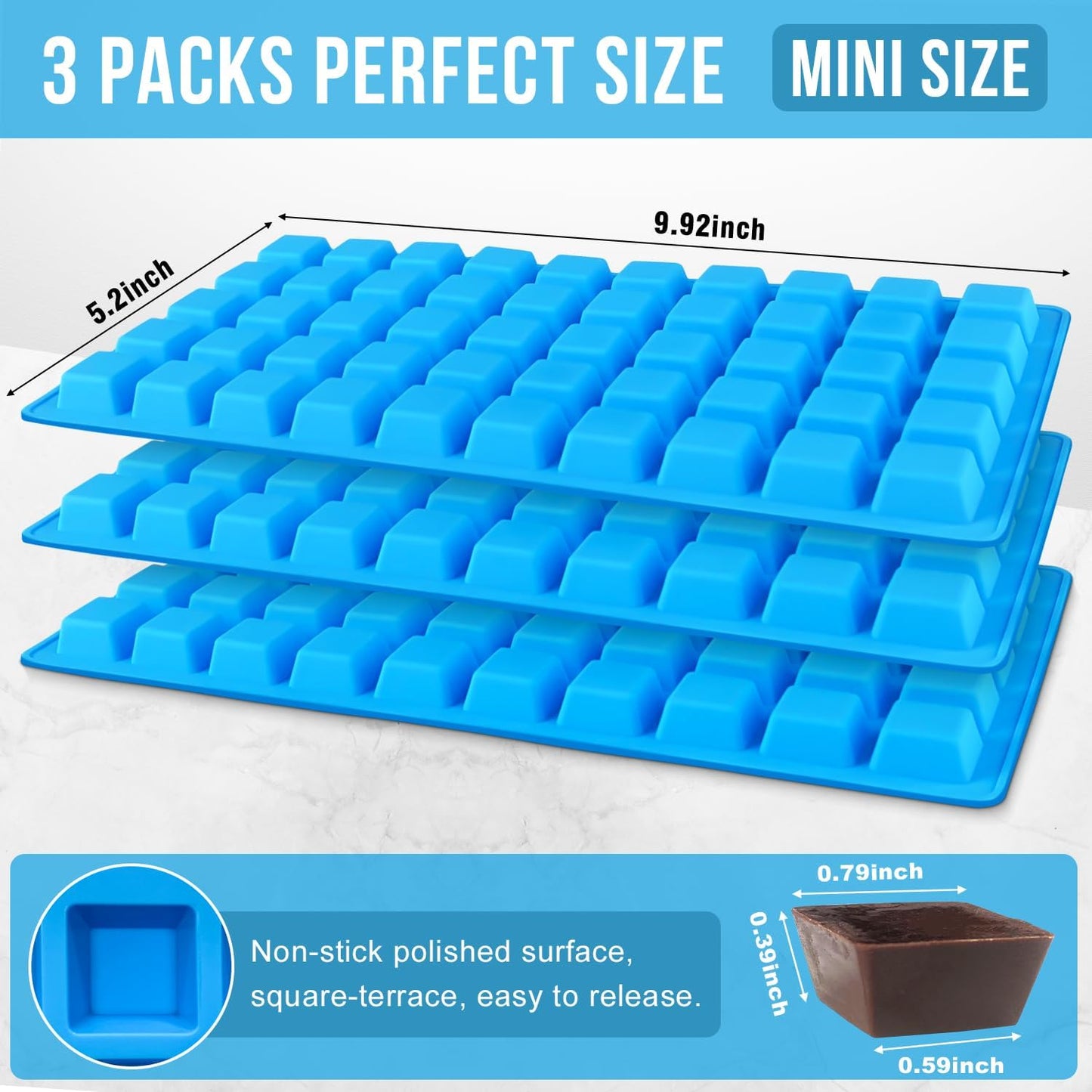 Mini Square-Terrace Silicone Chocolate Molds 50 Cavities - Walfos Non Stick Silicone Candy Molds, Silicone Molds for Chocolate, Candy, Gummy, Jelly, Ice Cubes, Food Grade & Dishwasher Safe, 4 Packs