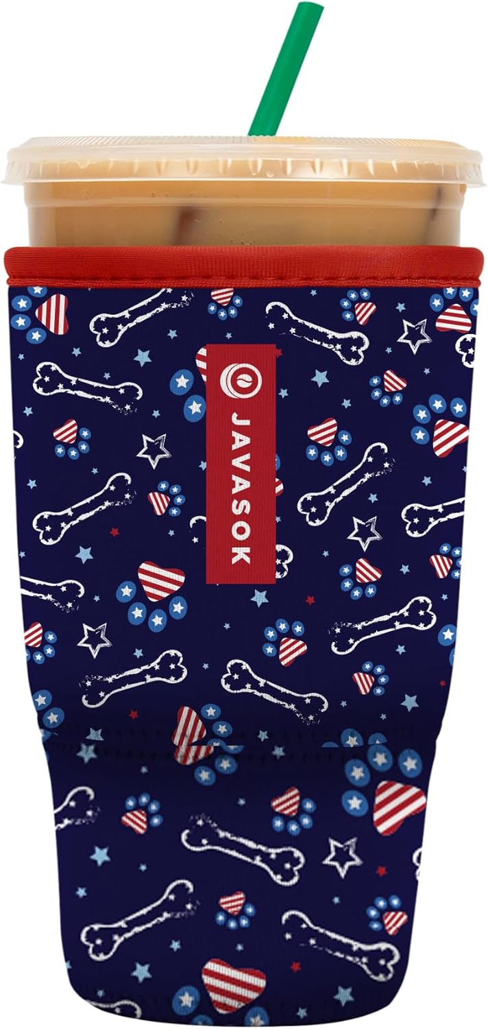 Sok It JavaSok Iced Coffee & Cold Soda Insulated Neoprene Cup Sleeve (Patriotic Paws, Large: 30-32oz)