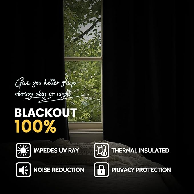 Yakamok 100% Blackout Curtain Panels 84 inches Cold and Light Blocking Drapes - Image 7