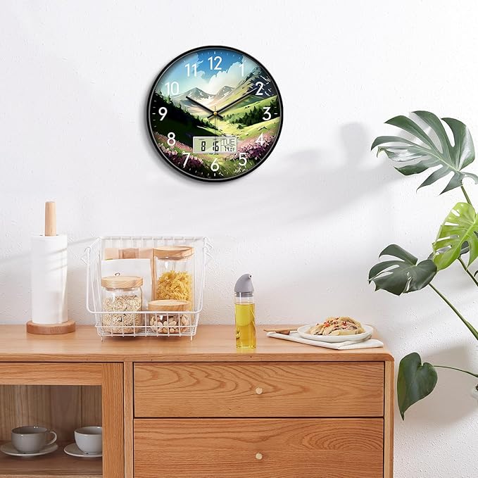12'' Silent Non-Ticking Rustic Mountain Wildflowers Wall Clock, Battery - Image 4