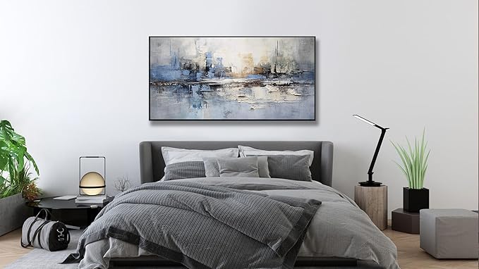 Abstract Wall Art Blue and White Reflection Large Size Framed Artwork Wall - Image 5