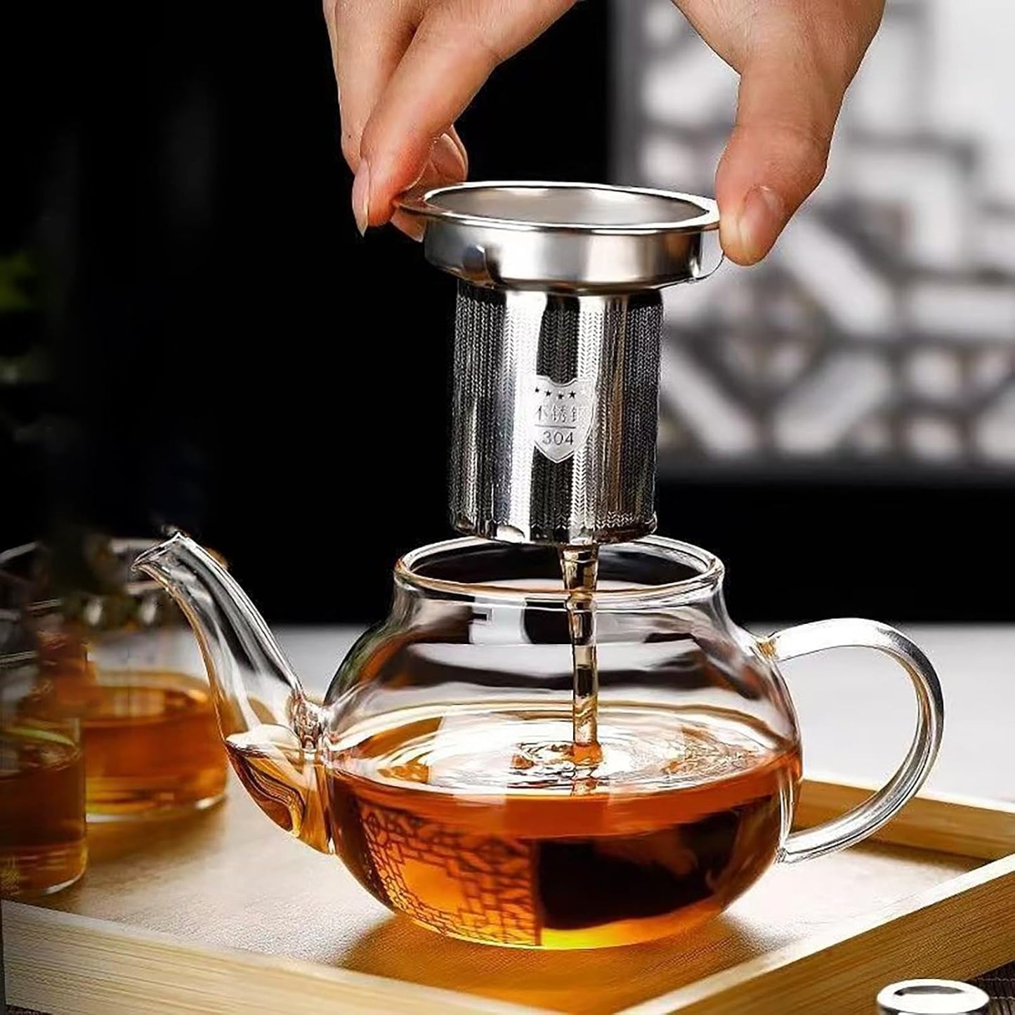 Glass Teapot with Infuser Clear Glass Tea Kettle 1000 ml Tea Pot for Stove Top, Loose Tea, Tea Maker Gift