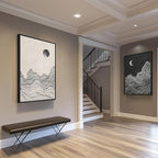 Large Framed Black and White Abstract Wall Art, Abstract Mountain and Moon - Image 5