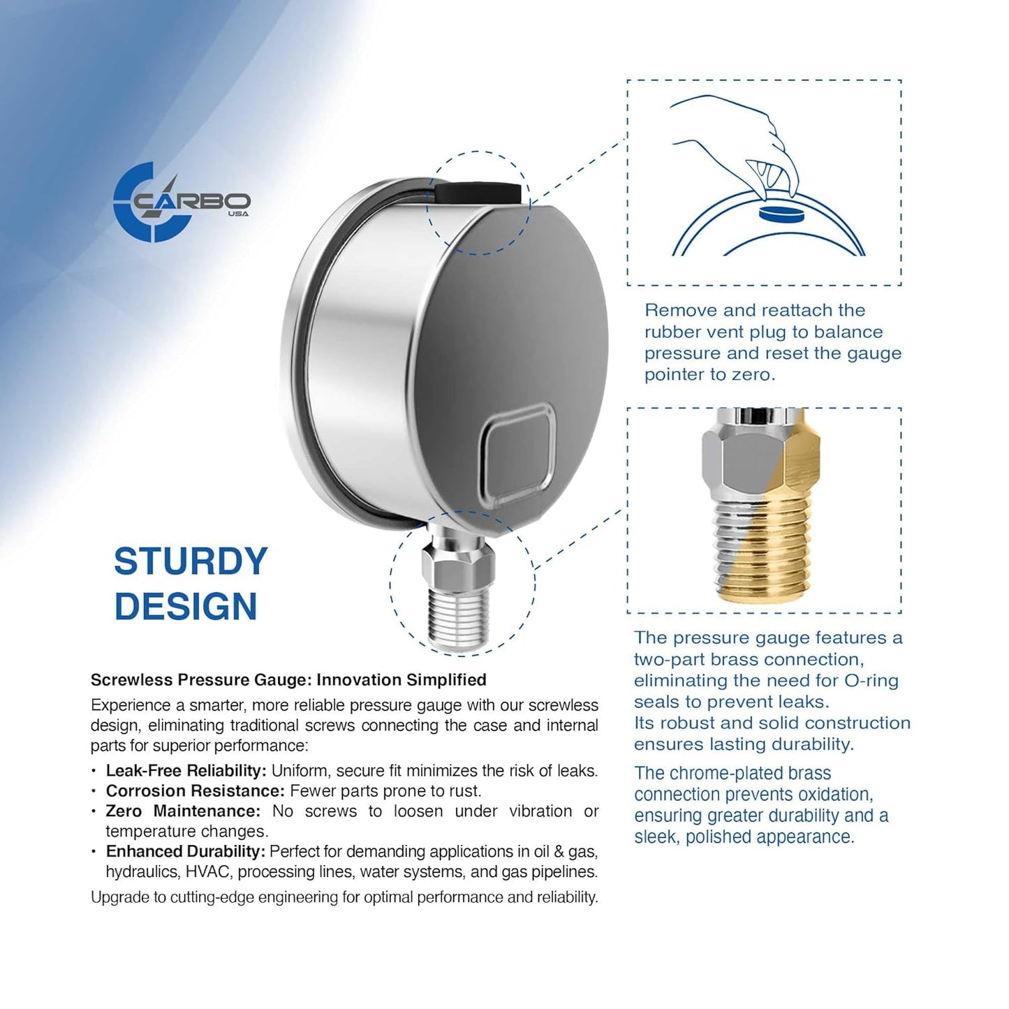 Stainless Steel Pressure Gauge Dual Display (0-100 psi/kPa) - 2 1-2" Glycerine Liquid Filled Water Air Oil Gas Gauge with Polycarbonate Lens & Brass Connection - 1/4" NPT Lower Mount
