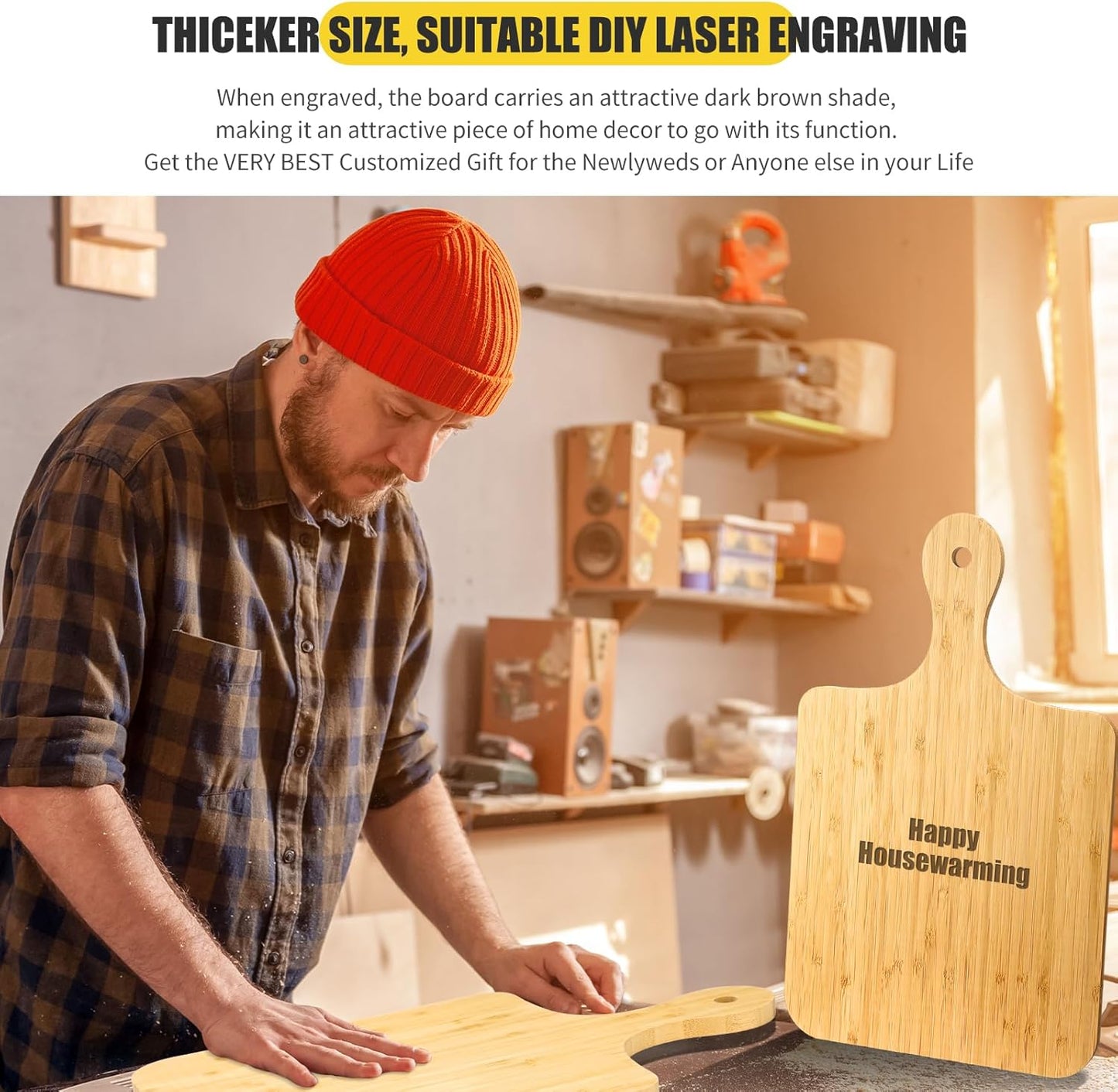 Lounsweer 6 Pcs Thicken Cutting Board Bulk Wood Board for Chopping Serving Charcuterie Material for Laser Engraving Mother' Day Wedding Housewarming Gift(Bamboo,16 x 10 Inches)