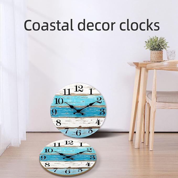 CHYLIN Wall Clock, Beach Themed Blue Wall Clocks Battery Operated Silent - Image 6