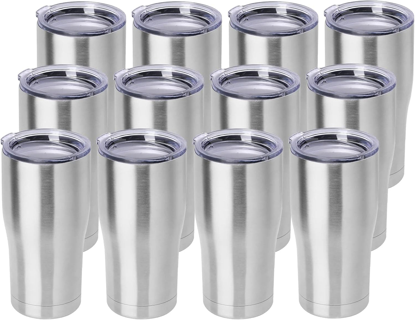 DOMICARE 20oz Tumbler with Lid Stainless Steel Tumblers Bulk, Double Wall Vacuum Insulated Coffee Travel Mug, 12 Pack Stainless Steel