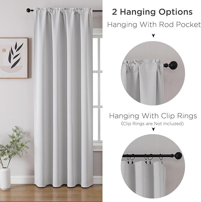 CUCRAF Grayish White Blackout Curtains 72 inch Length 2 Panels Set, Rod Pocket - Image 3