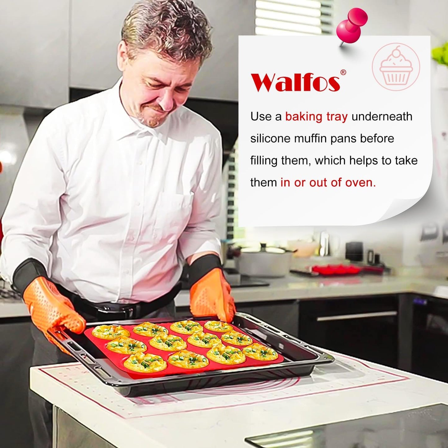 Walfos Muffin Pan Set - 12 Cups Regular Silicone Cupcake Pan, Non-stick and BPA Free, Great for Making Muffin Cakes, Tart, Fat Bombs - Dishwasher Safe, 2-Piece