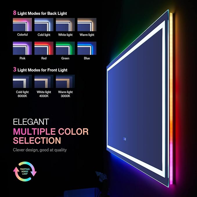 LOAAO 72”X40“ RGB LED Bathroom Mirror - Image 3