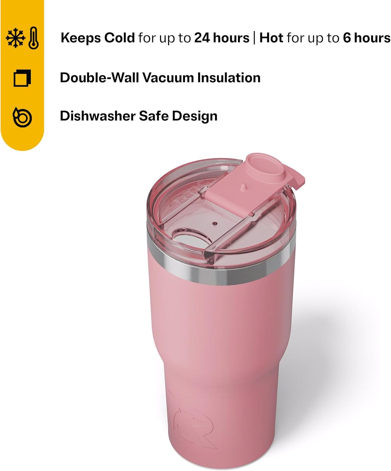 RTIC 20oz Essential Tumbler with Lid, Insulated, Stainless Steel, Metal, Double Wall Vacuum-Insulation, Ceramic Lined, Travel Cup for Iced Coffee, Tea, Hot and Cold Drink, Dusty Rose