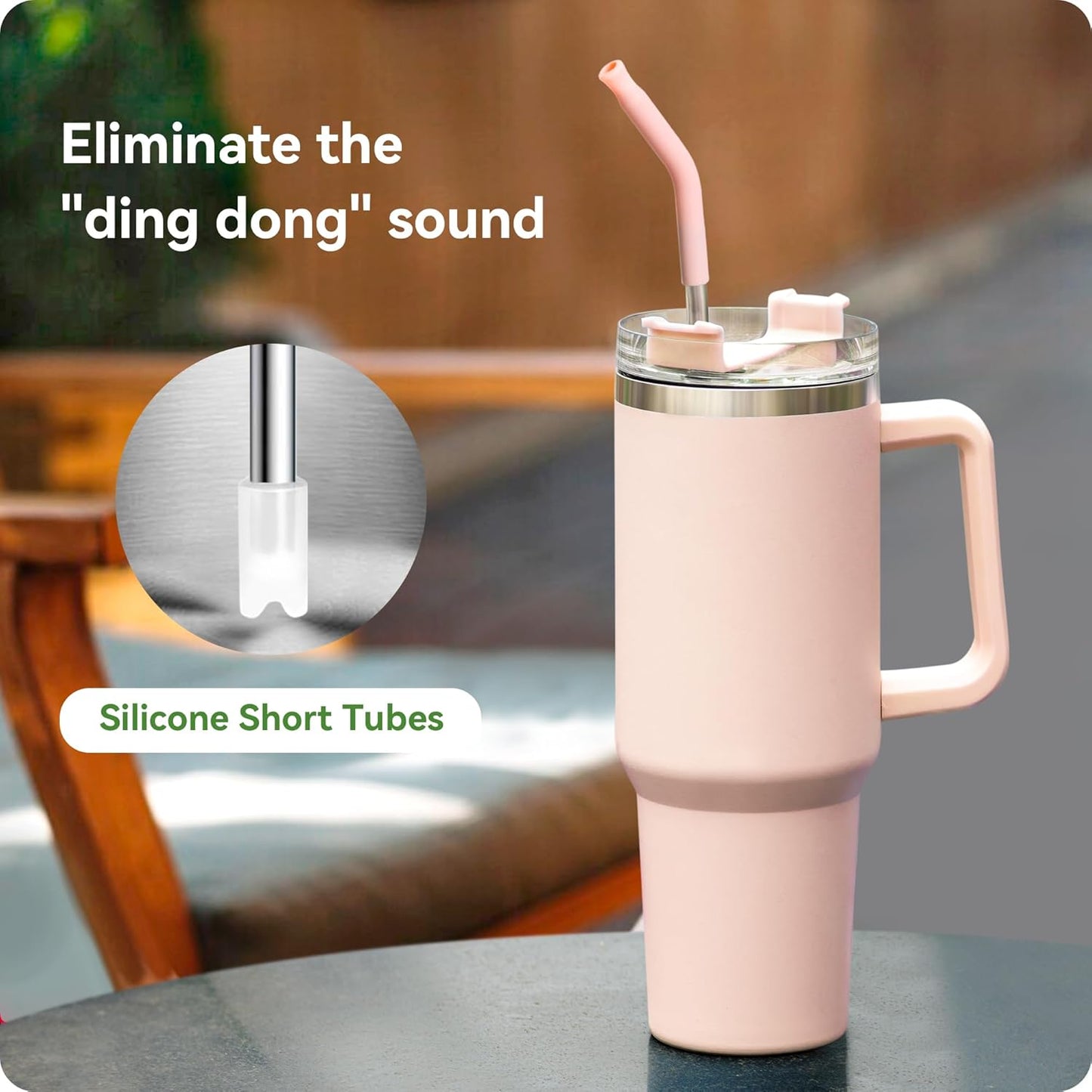 Snowfall Metal Straw for Stanley 40 OZ Cup, Long Reusable Stainless Steel Replacement Straws with Silicone Tip for Simple Modern 40 OZ Tumbler (Black)