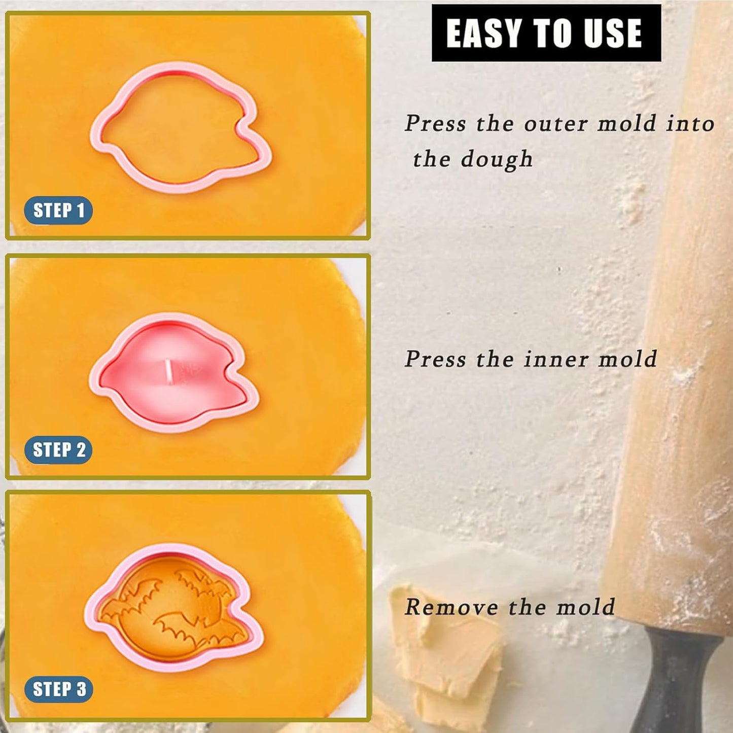 8 Pcs Halloween Cookie Cutters Set Baking Molds 3D Halloween Press type Cookie Cutter for Baking, Fondant, Cheese, and Pastries