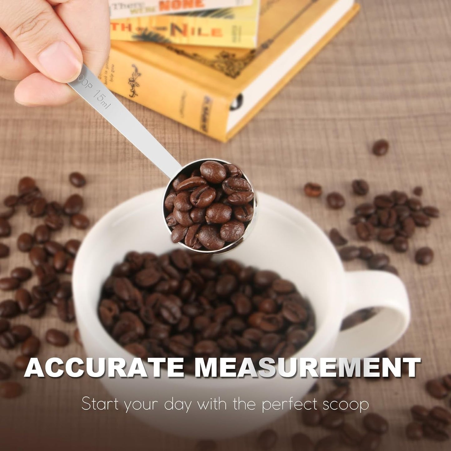 Coffee Scoop Set, Tablespoon Scoop 2 Pc Set (1 Tbsp & 2 Tbsp), Stainless Steel Measuring Spoons for Ground Coffee with Long Handles, for Tea, Sugar, or Flour