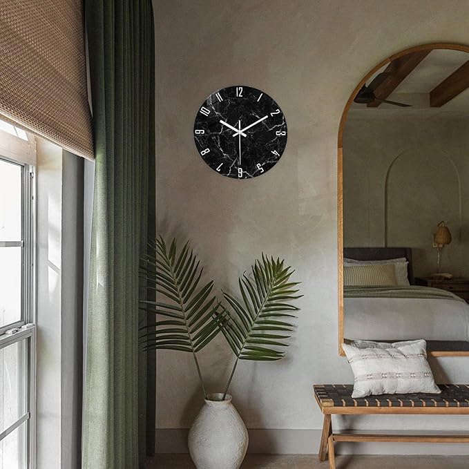 Big Wall Clock for Living Room Decor Marble Glass Wall Clock Battery Operated - Image 2