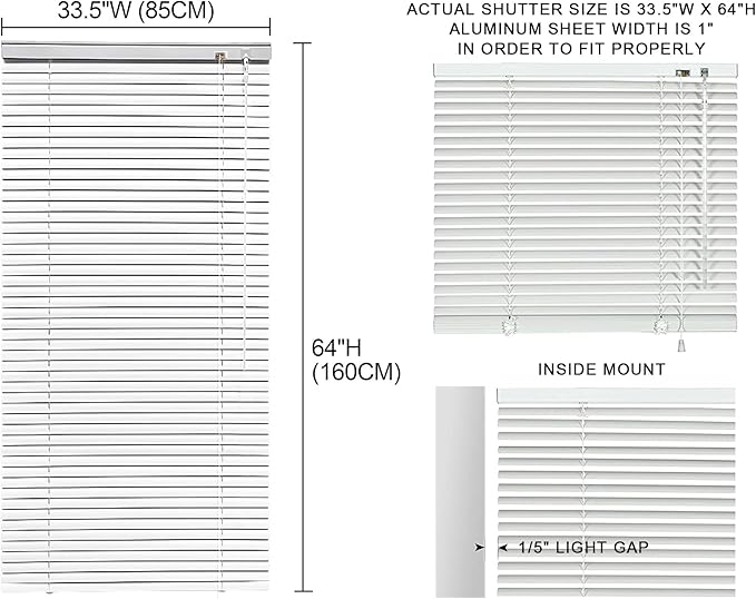 YIIBAII Mini Blinds Suitable for 34" W x 64" H Windows 1" Aluminum Horizontal - Image 6