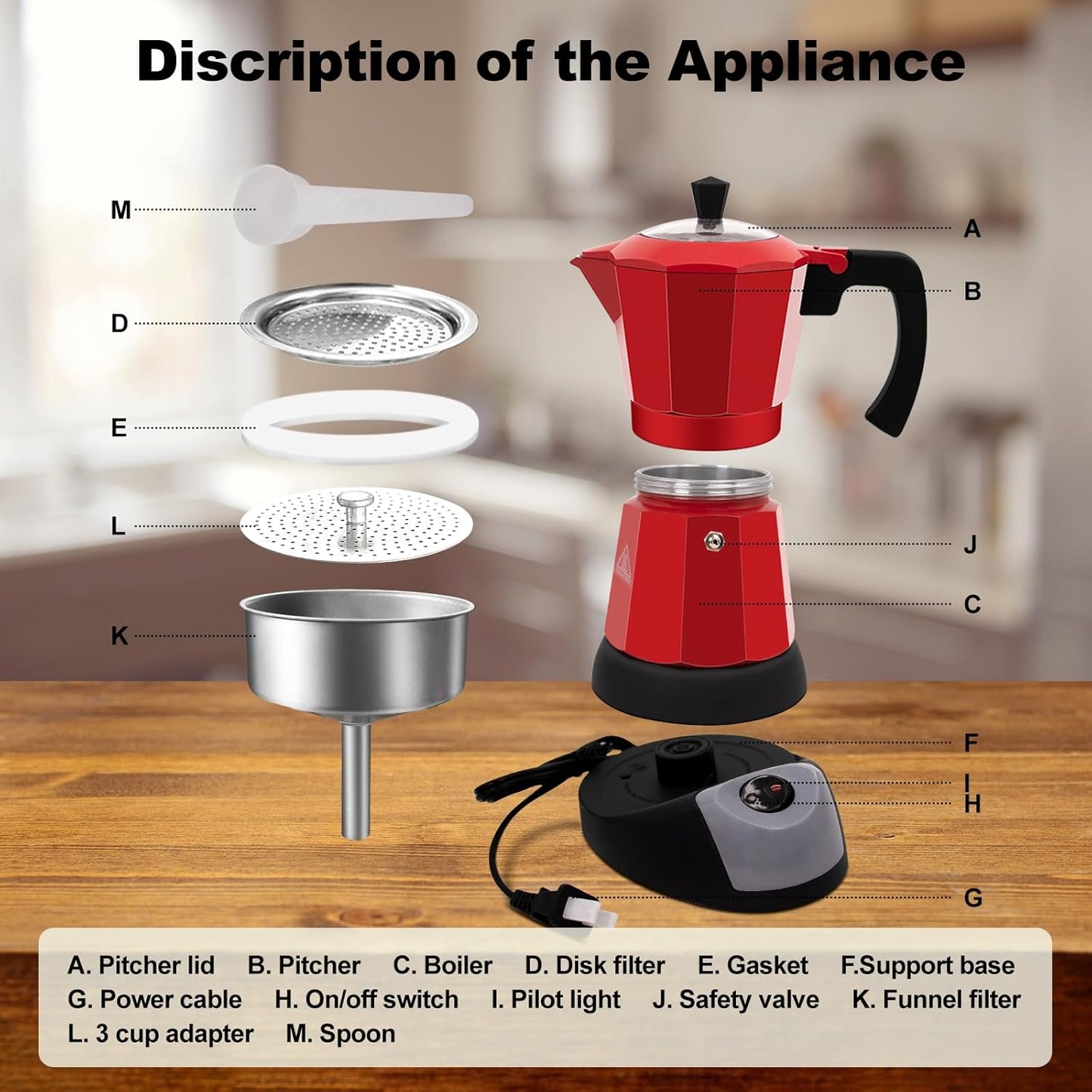 Electric Aluminum Moka Pot 5-6 Cup 270ml Espresso Maker with Detachable Base Ideal Coffee Makers for Home MochaPot Italian and Cuban Café Coffeemaker Espressomaker CoffeePot Red