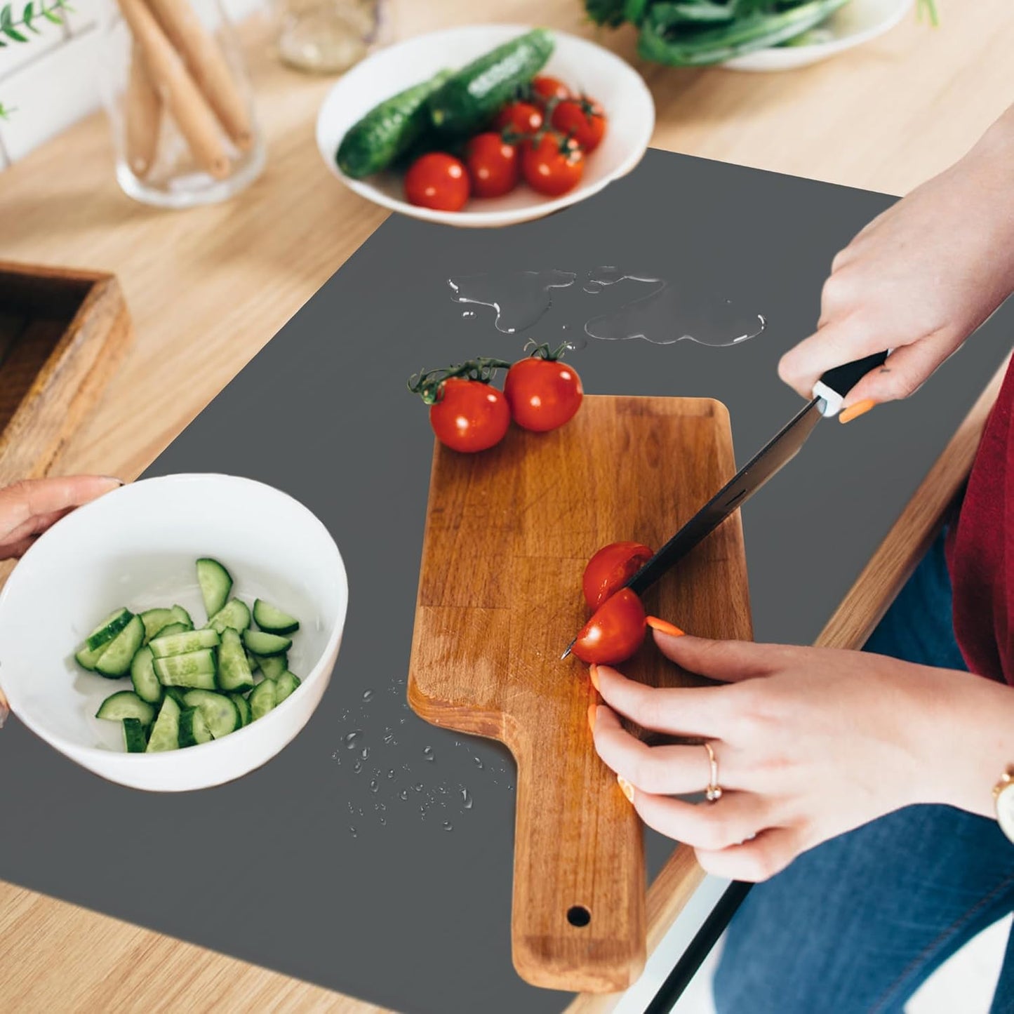 Silicone Mat for Kitchen Counter, Silicone Mat Trimable to Size (Dark Gray, 23.6×15.7inch-2PCS), BPA-Free Silicone Placemat, Heat-Resistant NonSlip Table Mat for Air Fryer, Countertop Protector Mat