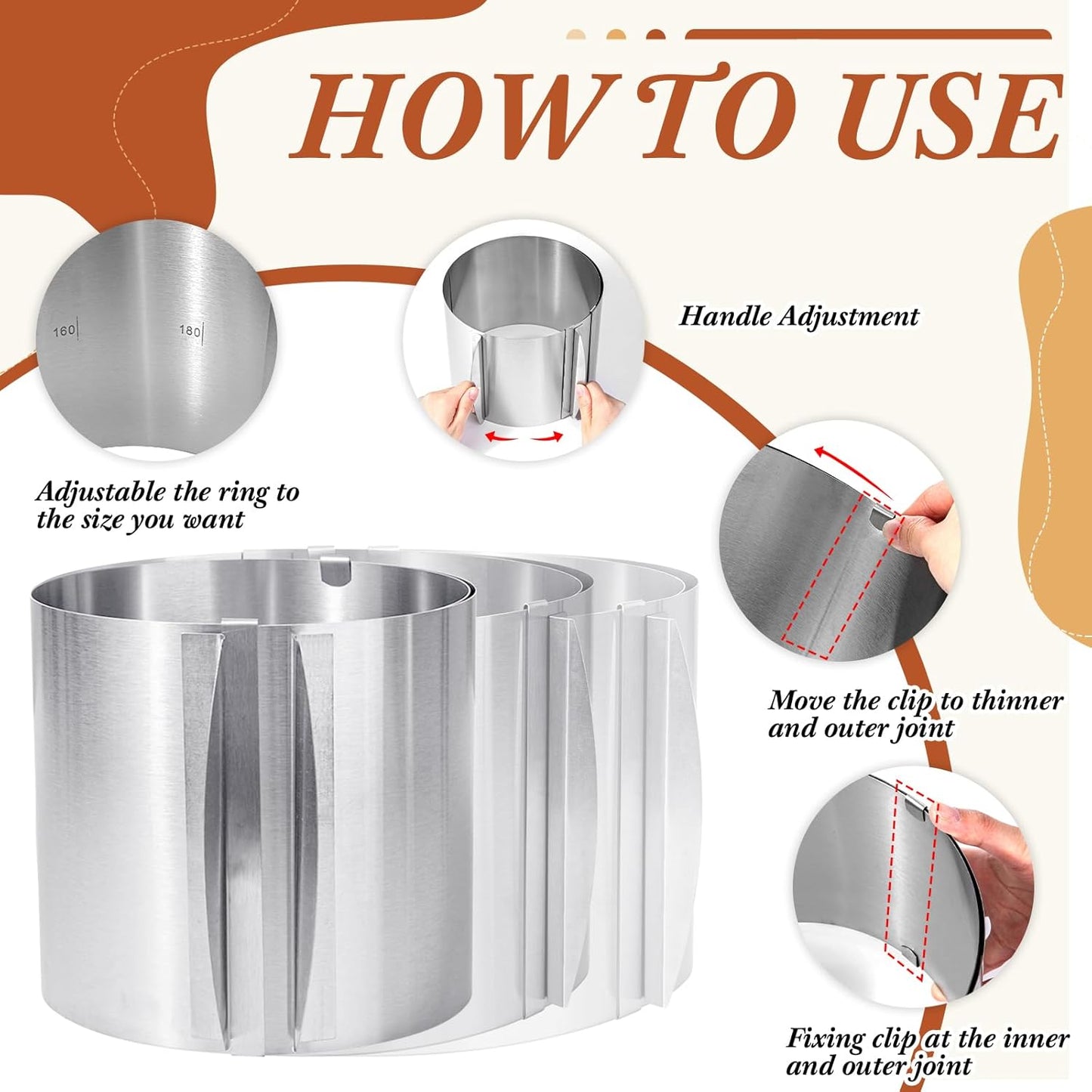 Hushee Cake Mold 15 cm High, 6 to 12'' Adjustable Ring Cake Baking Supplies Rings Round Stainless Steel Decorating Bakeware Tools with Scaling for Mousse Baking Dessert Making(2 Pcs,15 cm)