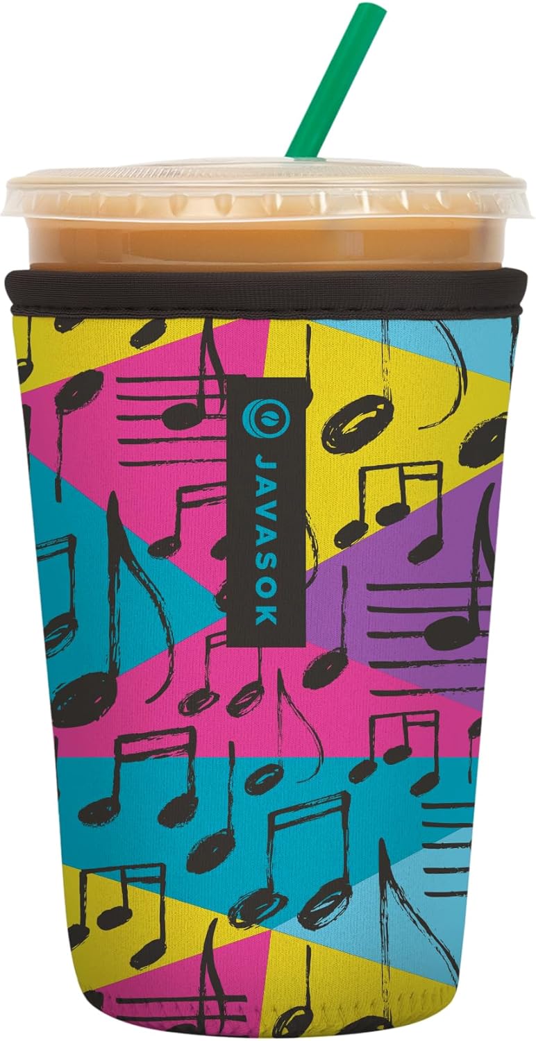 Sok It JavaSok Iced Coffee & Cold Soda Insulated Neoprene Cup Sleeve (Music to My Ears, Medium: 22-28oz)