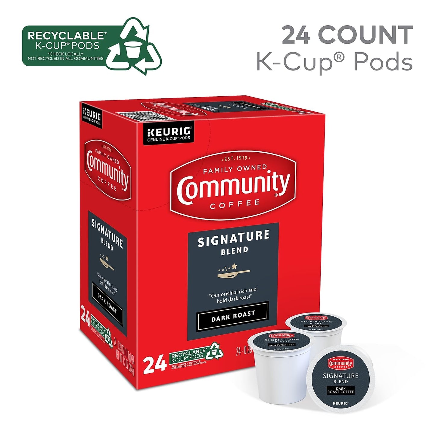 Community Coffee Signature Blend 24 Count Coffee Pods, Dark Roast, Compatible with Keurig 2.0 K-Cup Brewers, 24 Count (Pack of 1)
