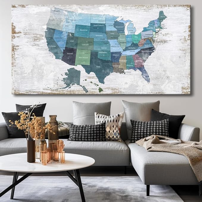 Wall Decor Map Canvas Wall Art for Wall Decoration Wood Background USA Canvas - Image 4