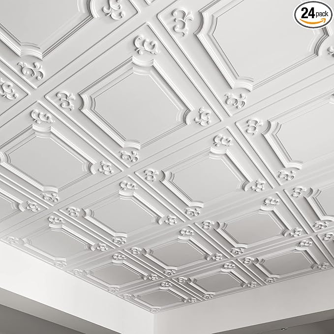 Art3d Drop Ceiling Tiles 24x24 in White, Wainscoting Panels Glue Up 2x2 by Art3d
