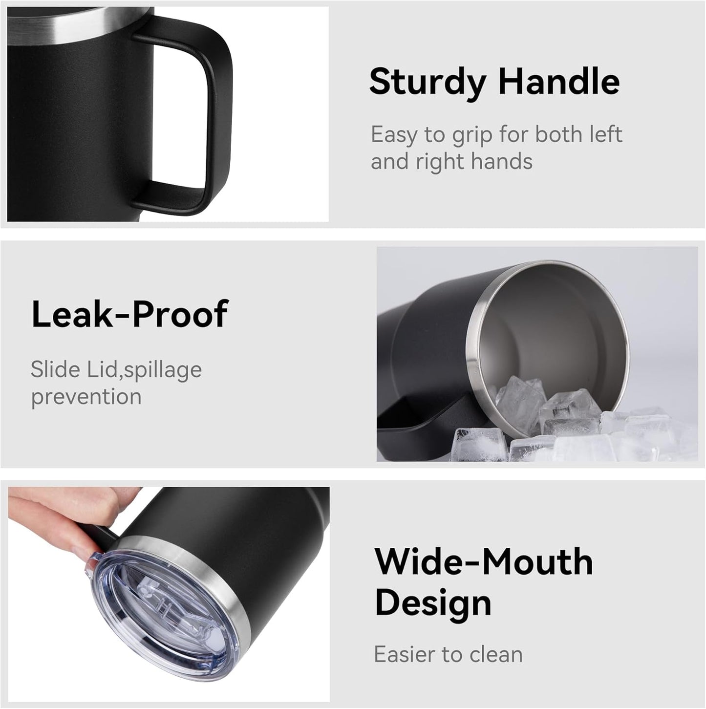 HASLE OUTFITTERS 20oz Tumbler Bulk with Lid, Stainless Steel Tumbler Bulk with Handle, Metal Insulated Travel Coffee Mug Set with Handle, Double Wall Vacuum Leak Proof Tumbler Cup, Black 6 Pack