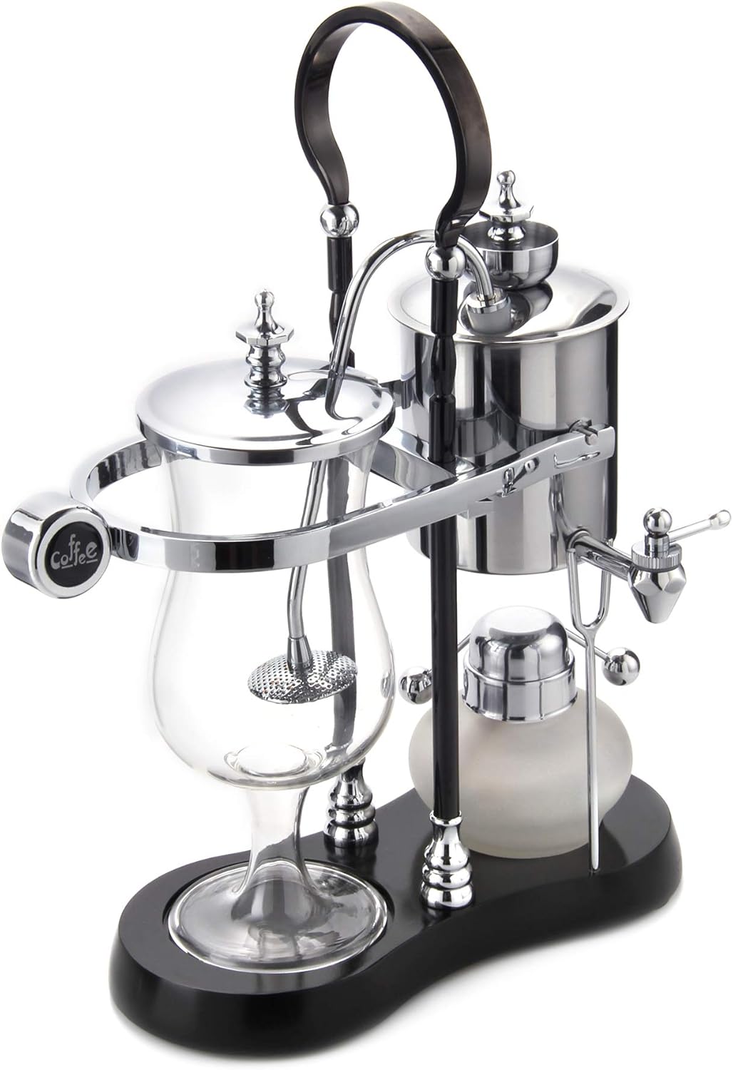 Diguo Belgian/Belgium Luxury Royal Family Balance Syphon Coffee Maker/Siphon Coffee Brewer (Silver - Black Column with Round Handle)