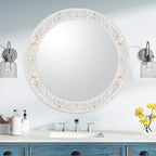 Mosaic Mirrors for Wall 30 Inch, Natural Mother of Pearl Inlay White Framed - Image 6