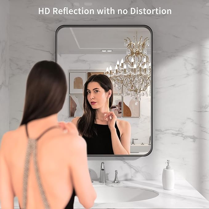 LOAAO 30X36 Inch Black Metal Framed Bathroom Mirror - Image 2