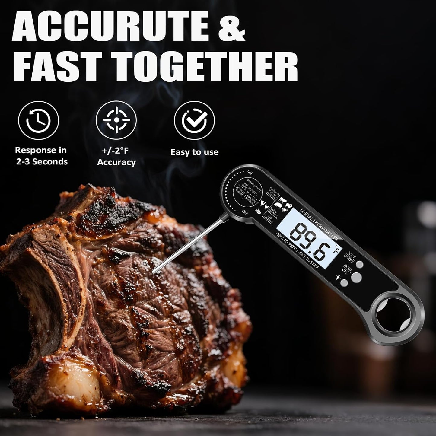 Digital Meat Thermometer, Instant Read Food Thermometer with Backlight & Hold Function，Magnetic, LCD Display, 180° Foldable, Kitchen Appliances Essentials for BBQ，Gifts for Men Him Dad Birthday