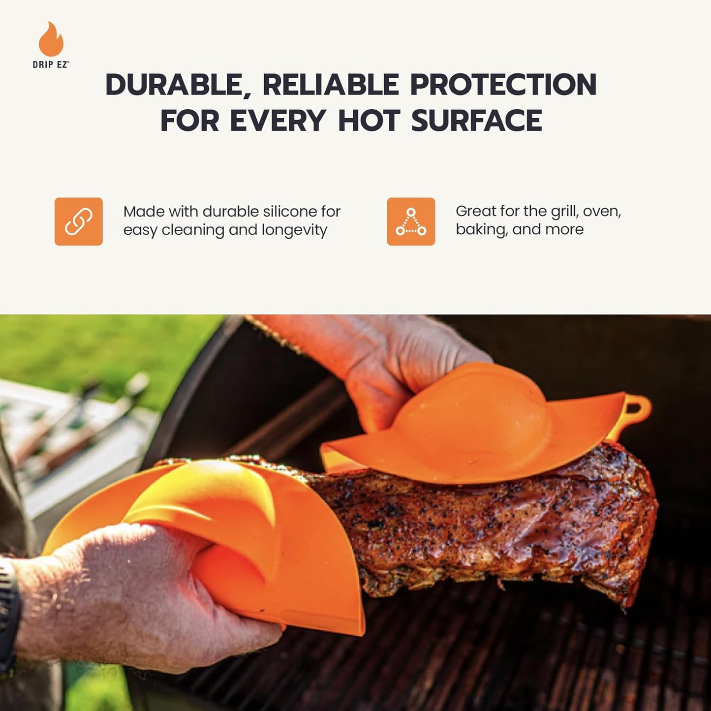 Drip EZ BBQ Grill Mitts - Heat Resistant up to 480°F - Durable Silicone for Grill Oven and Stove - Slip On Multipurpose - Dishwasher Safe